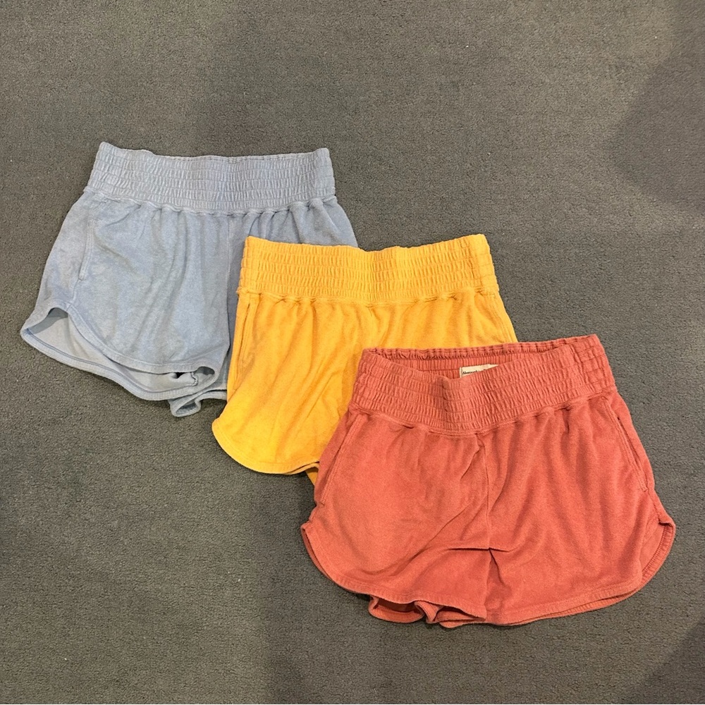 Set of Three Terry Cloth Shorts in Blue, Yellow, and Red